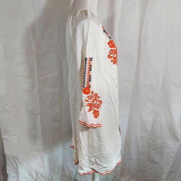 C/C Chic Connection Embroidered Tie Neck White Tunic Mini Dress Boho Small NWT - Picture 5 of 12